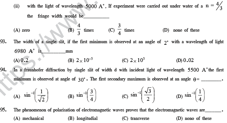 Neet Ug Physics Optics Mcqs Multiple Choice Questions 6104